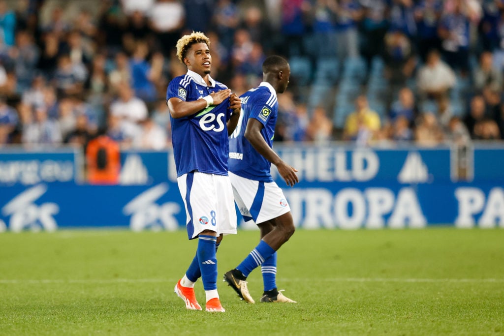 08 Andrey SANTOS (rcsa) during the Ligue 1 Uber Eats match between Strasbourg and Metz at Stade de la Meinau on May 12, 2024 in Strasbourg, France.