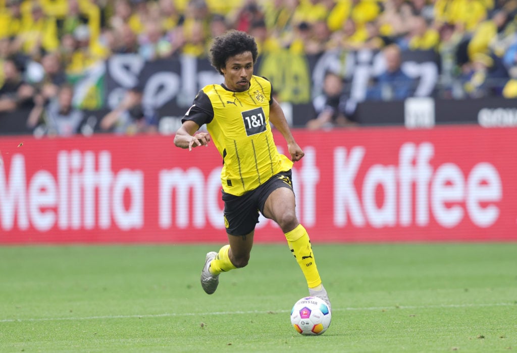 Karim Adeyemi of Borussia Dortmund plays the ball during the Bundesliga match between Borussia Dortmund and SV Darmstadt 98 at Signal Iduna Park on...