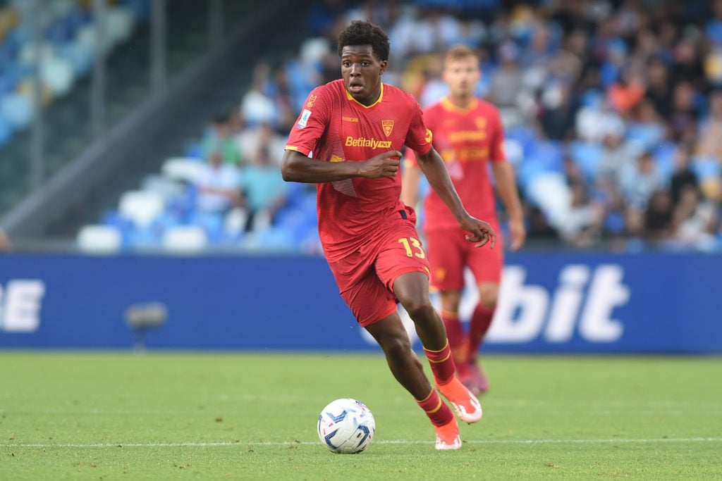 Patrick Dorgu of US Lecce during the Serie A TIM match between SSC Napoli and US Lecce at Stadio Diego Armando Maradona Naples Italy on 26 May 2024.