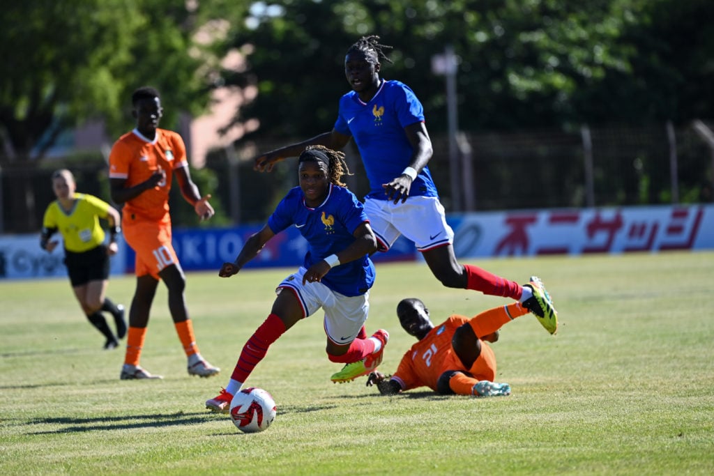 Edouard MICHUT of France and Lesley UGOCHUKWU of France during the U20 friendly match between France and Ivory Coast at Stade Jules-Ladoumegue on J...
