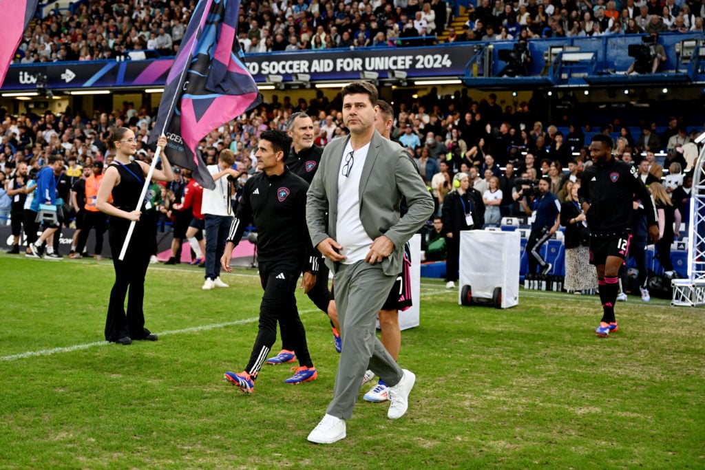 Mauricio Pochettino, Manager of World XI looks on prior to Soccer Aid for UNICEF 2024 at Stamford Bridge on June 09, 2024 in London, England.