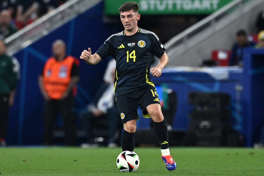 Billy Gilmour of Scotland in action during the UEFA EURO 2024 group stage match between Scotland and Hungary at Stuttgart Arena on June 23, 2024 in...
