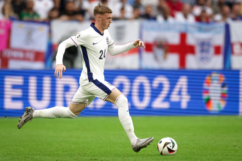 Cole Palmer of England in action during the UEFA EURO 2024 round of 16 match between England and Slovakia at Arena AufSchalke on June 30, 2024 in G...