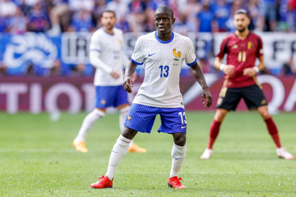 N'Golo Kanté of France looks on during the UEFA EURO 2024 round of 16 match between France and Belgium at Düsseldorf Arena on July 1, 2024 in Dusse...