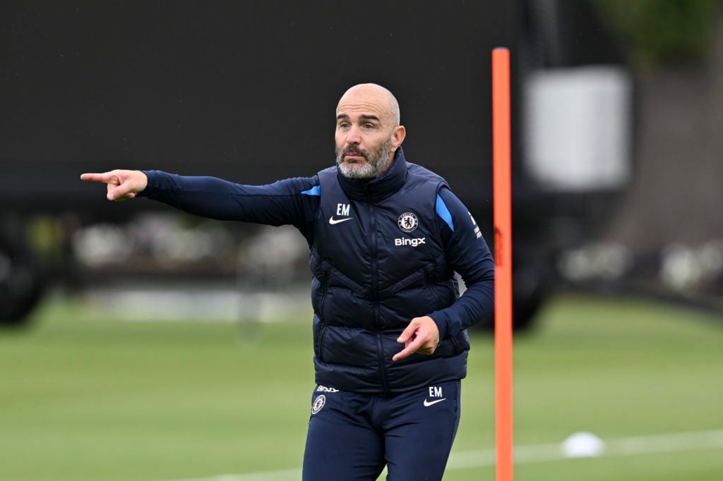 Head Coach Enzo Maresca of Chelsea during a training session at Chelsea Training Ground on July 8, 2024 in Cobham, England.