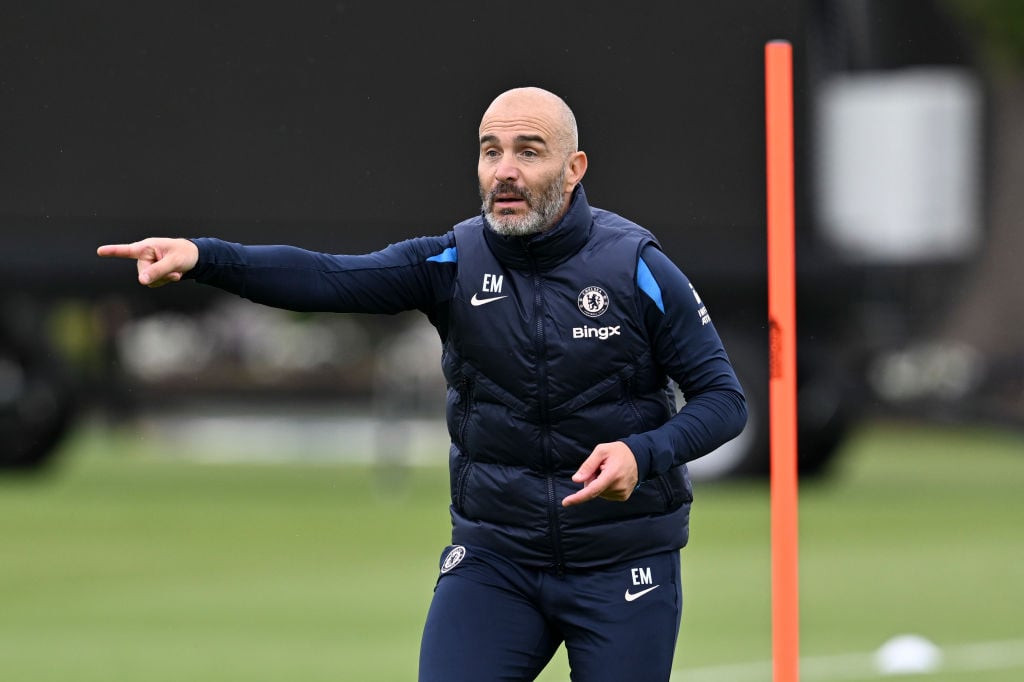Head Coach Enzo Maresca of Chelsea during a training session at Chelsea Training Ground on July 8, 2024 in Cobham, England.