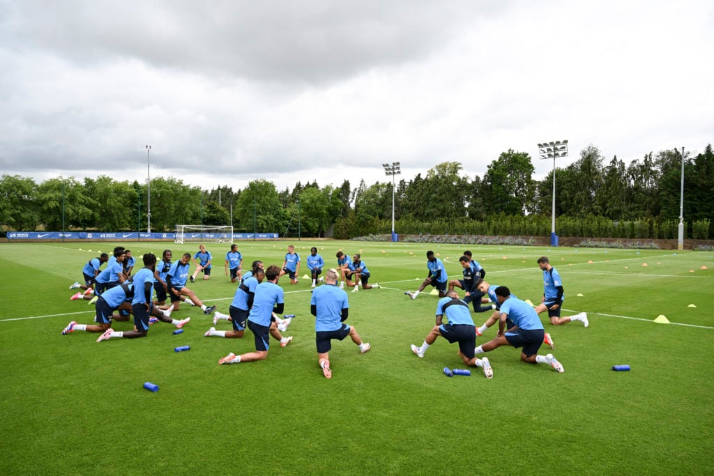 Chelsea during a training session at Chelsea Training Ground on July 8, 2024 in Cobham, England.