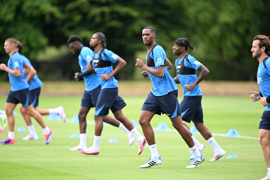 Tosin Adarabioyo of Chelsea during a training session at Chelsea Training Ground on July 8, 2024 in Cobham, England.
