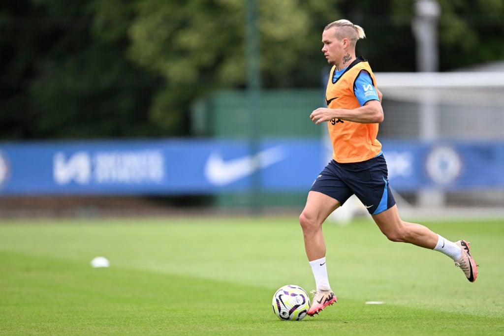 Mykhailo Mudryk of Chelsea during a training session at Chelsea Training Ground on July 10, 2024 in Cobham, England.