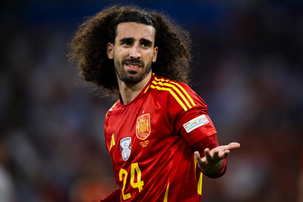 Marc Cucurella of Spain reacts during the UEFA EURO 2024 semi-final football match between Spain and France. Spain won 2-1 over France.