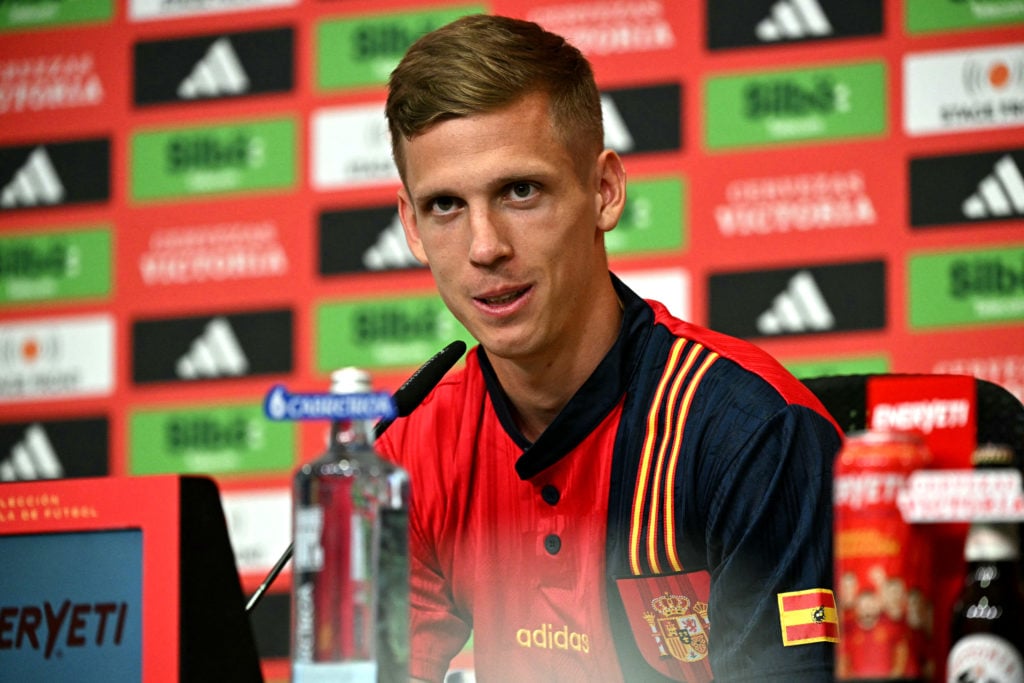 Spain's forward #10 Daniel Olmo attends a press conference at the team's base camp in Donaueschingen on July 12, 2024, ahead of the UEFA Euro 2024 ...