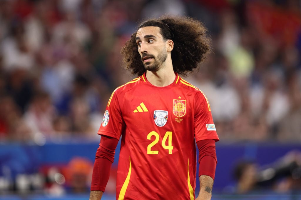 Marc Cucurella of Spain looks on during the UEFA EURO 2024 semi-final match between Spain v France at Munich Football Arena on July 09, 2024 in Mun...