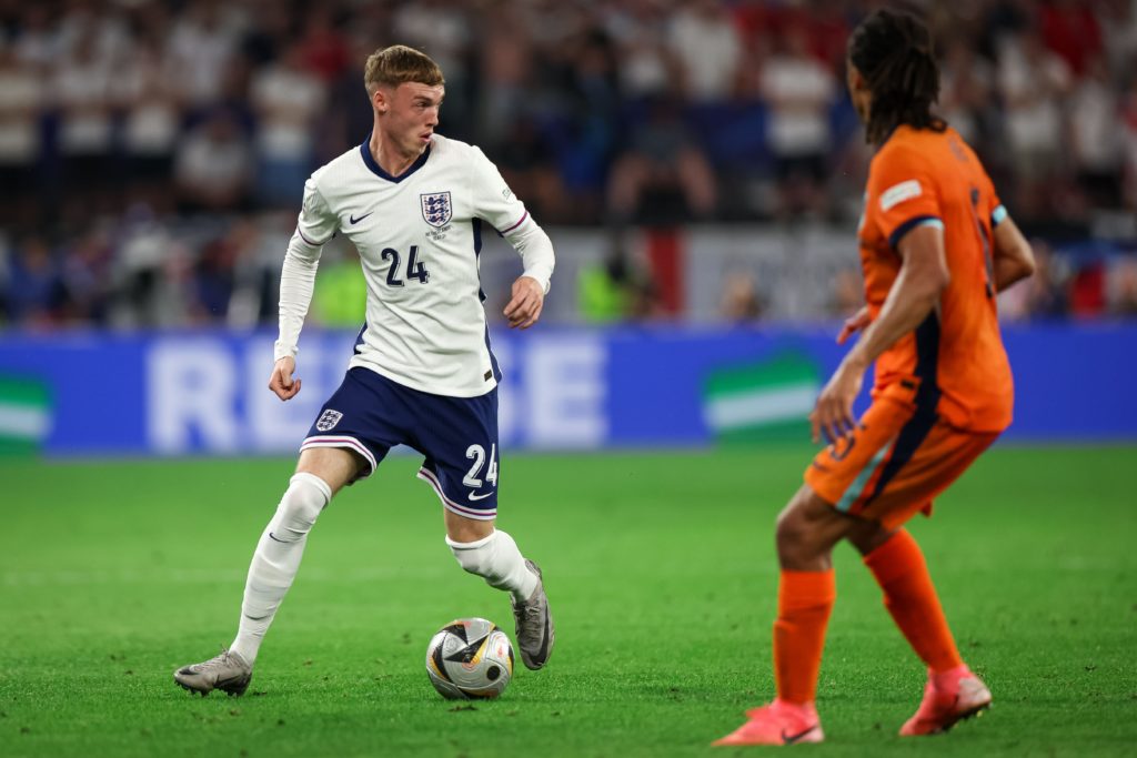 Cole Palmer of England controls the ball during the UEFA EURO 2024 semi-final match between Netherlands and England at Football Stadium Dortmund on...