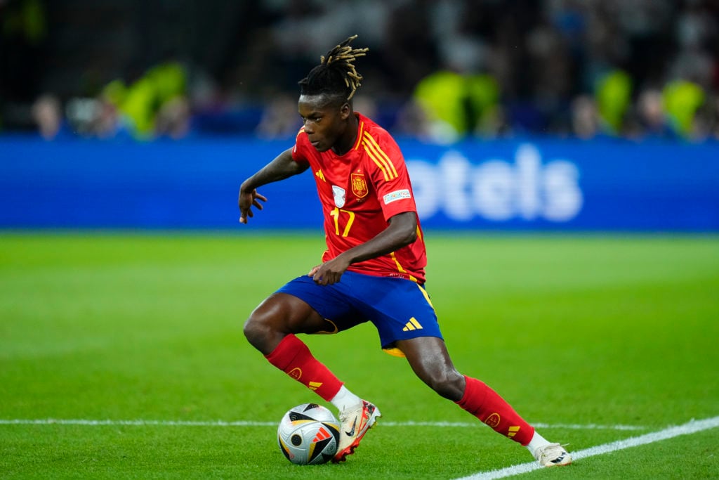 Nico Williams left winger of Spain and Athletic Club Bilbao during the UEFA EURO 2024 final match between Spain and England at Olympiastadion on Ju...