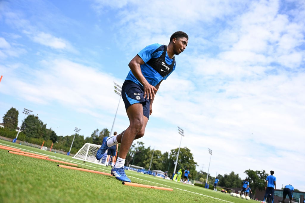 Wesley Fofana of Chelsea during a training session at Chelsea Training Ground on July 18, 2024 in Cobham, England.