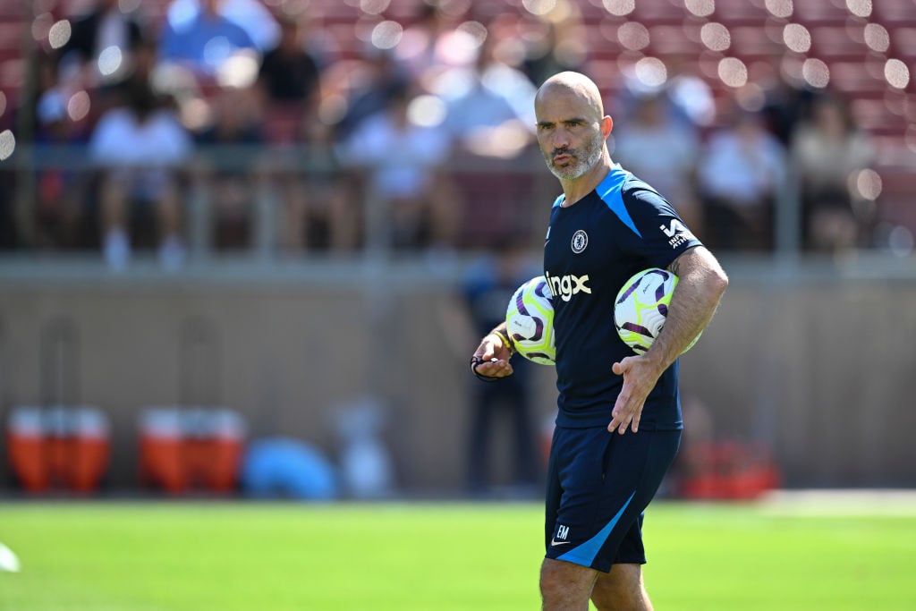 Head Coach Enzo Maresca of Chelsea during a training session at Stanford University on July 23, 2024 in Stanford, California.
