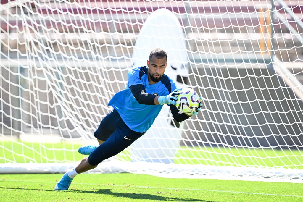 Robert Sanchez of Chelsea during a training session at Stanford University on July 23, 2024 in Stanford, California.