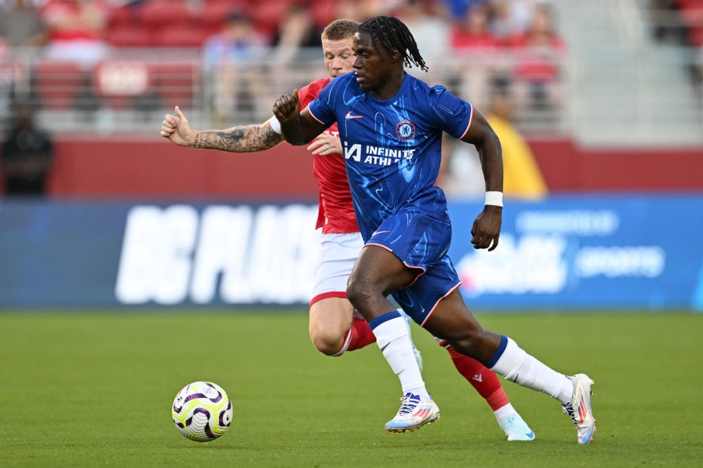 Romeo Lavia of Chelsea moves the ball during the Pre-Season Friendly match between Chelsea FC and Wrexham at Levi's Stadium on July 24, 2024 in San...