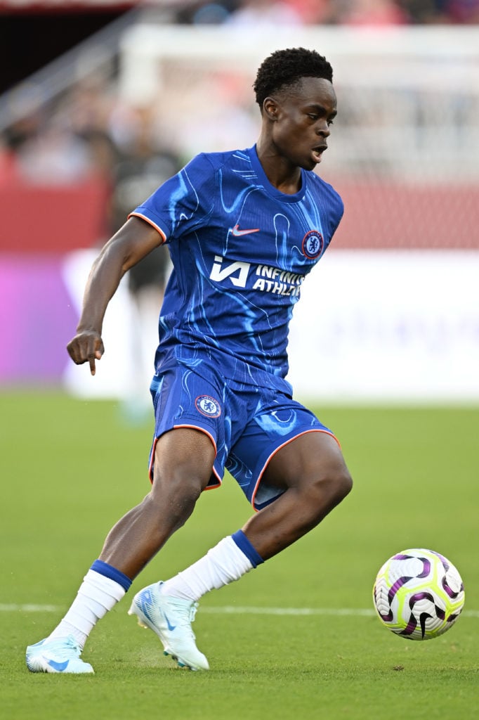 Tyrique George of Chelsea takes possession of the ball during the Pre-Season Friendly match between Chelsea FC and Wrexham at Levi's Stadium on Jul...
