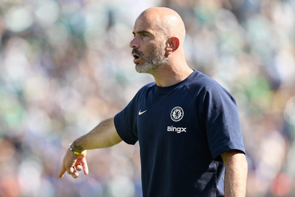 Enzo Maresca, Head Coach of Chelsea coaches from the sidelines during the Pre-Season Friendly match between Chelsea FC and Celtic at Notre Dame Sta...