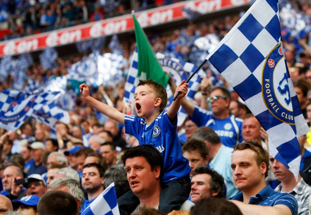 A young Chelsea fan celebrates his team's victory in the FA Cup sponsored by E.ON Final match between Chelsea and Portsmouth at Wembley Stadium on ...