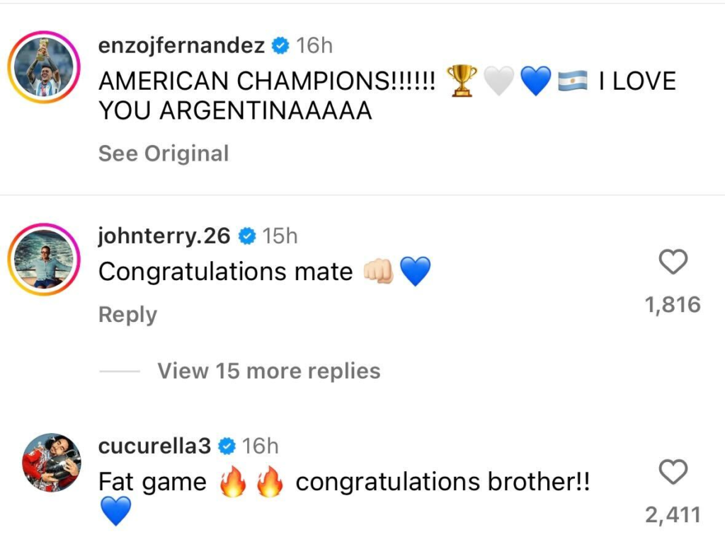 John Terry and Marc Cucurella react to Enzo Fernandez post