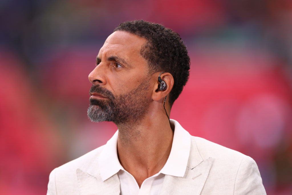 Rio Ferdinand working as a pundit at the 2024 Champions League final.