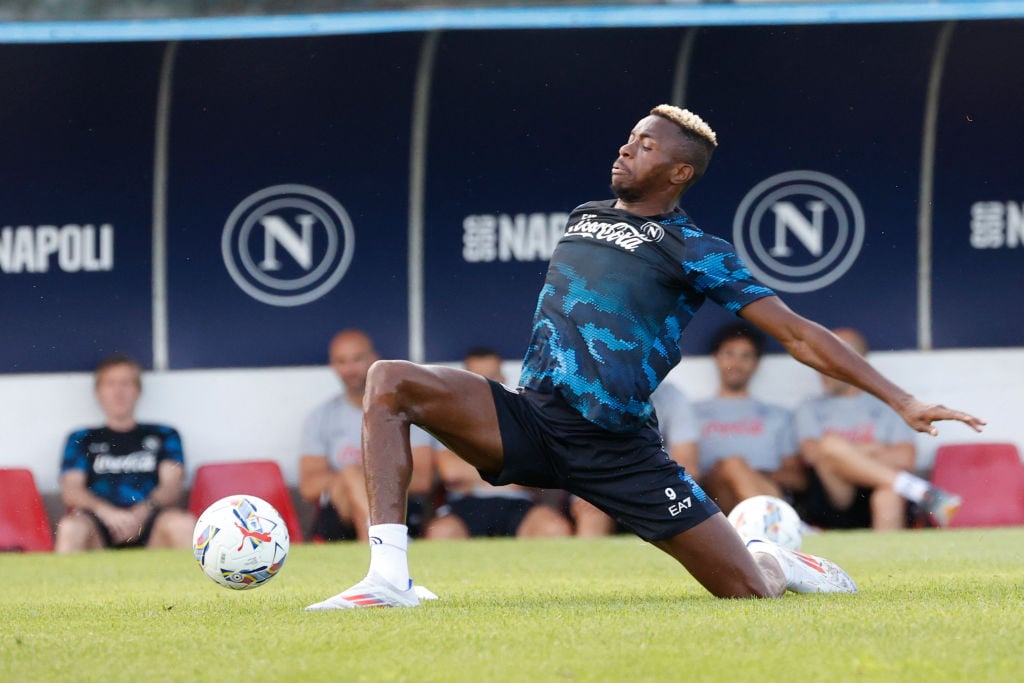 Victor Osimhen of Napoli is participating in day 3 of the preseason training camp of SSC Napoli at Stadio Patini in Castel di Sangro, Italy, on Jul...
