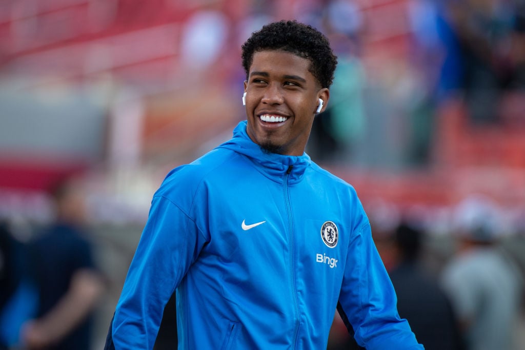 Andrey Santos #39 of Chelsea FC enters the field at Levi's Stadium on July 24, 2024 in Santa Clara, California.