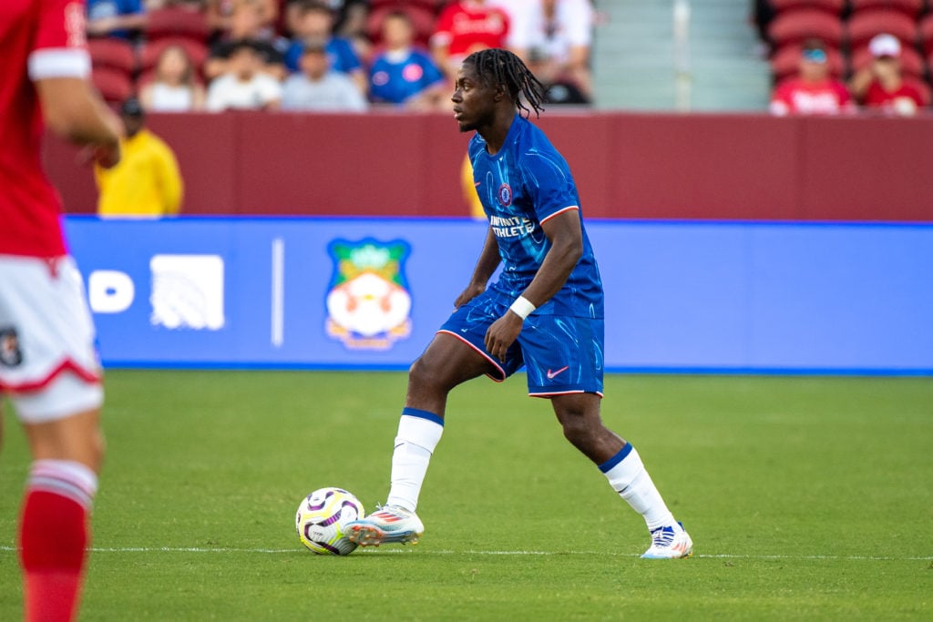 Romeo Lavia #45 of Chelsea FC dribbles the ball at Levi's Stadium on July 24, 2024 in Santa Clara, California.