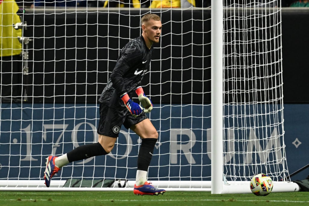 Filip Jorgensen of Chelsea in action during the Pre-Season Friendly match between Chelsea FC and Club America at Mercedes-Benz Stadium on July 31, ...