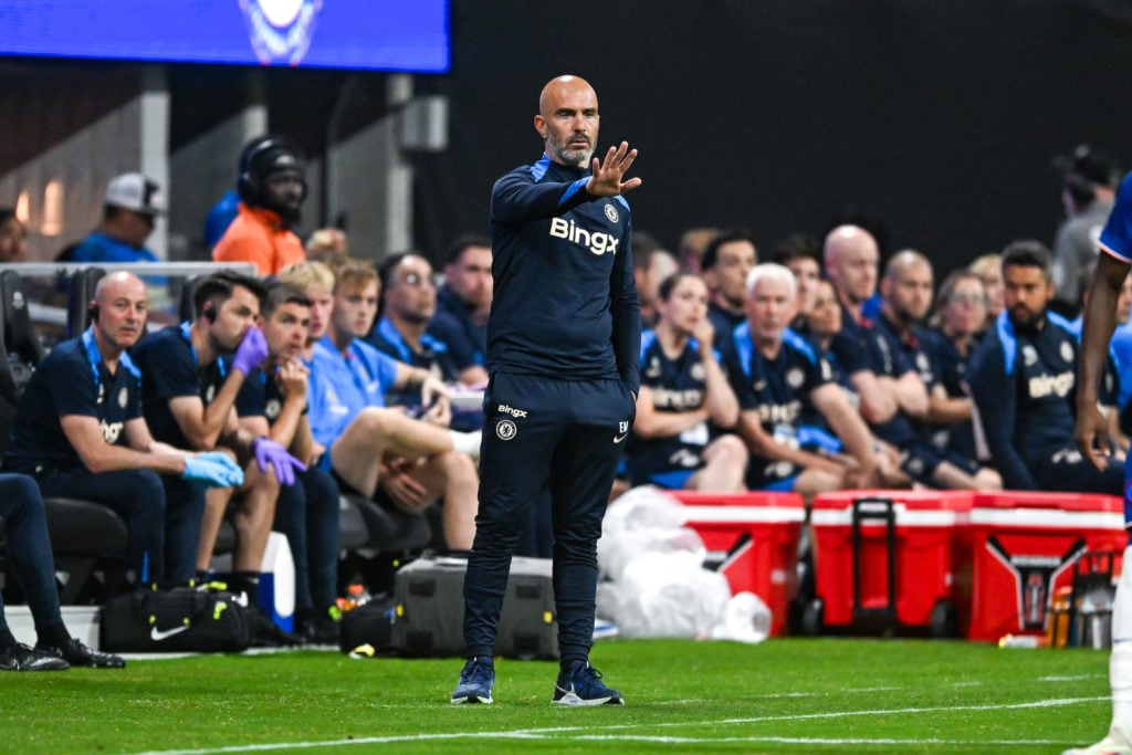 Chelsea head coach Enzo Maresca reacts during the friendly between Chelsea FC and Club America on July 31st, 2024 at Mercedes-Benz Stadium in Atlan...