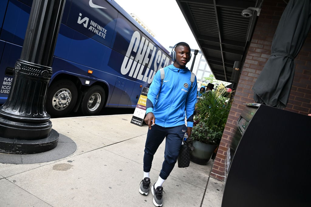 Moises Caicedo of Chelsea as they arrive in Columbus at the team hotel on August 2, 2024 in Columbus, Ohio.