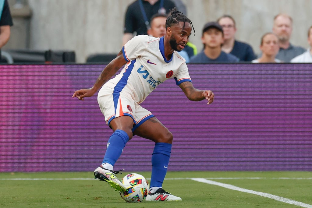 Chelsea's striker No. 07 Raheem Sterling controls the ball during the second half of the friendly match between Chelsea FC and...