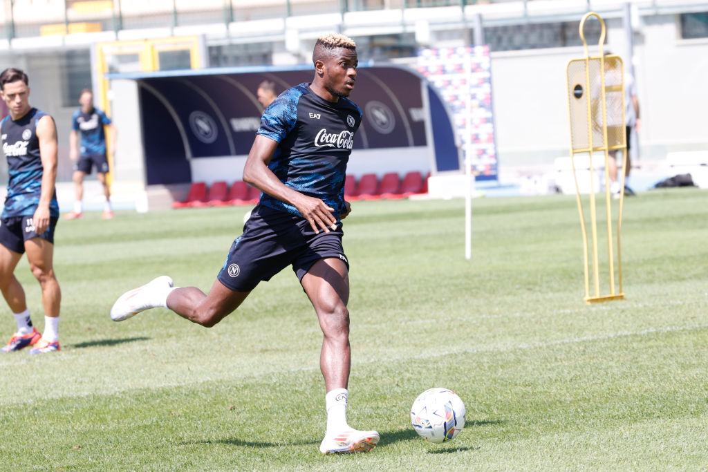 Victor Osimhen of Napoli is participating in day 14 of the preseason training camp of SSC Napoli at Stadio Patini in Castel di Sangro, Italy, on Au...