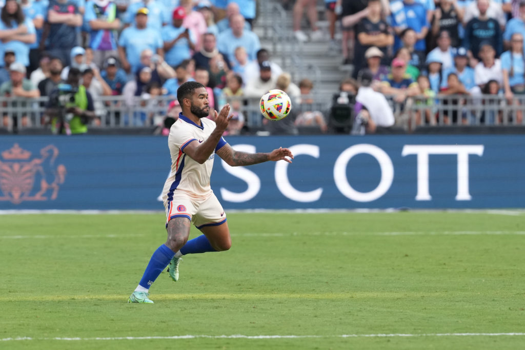 Reece James #24 of Chelsea FC in action during a pre-season friendly against Manchester City at Ohio Stadium on August 03, 2024 in Columbus, Ohio.