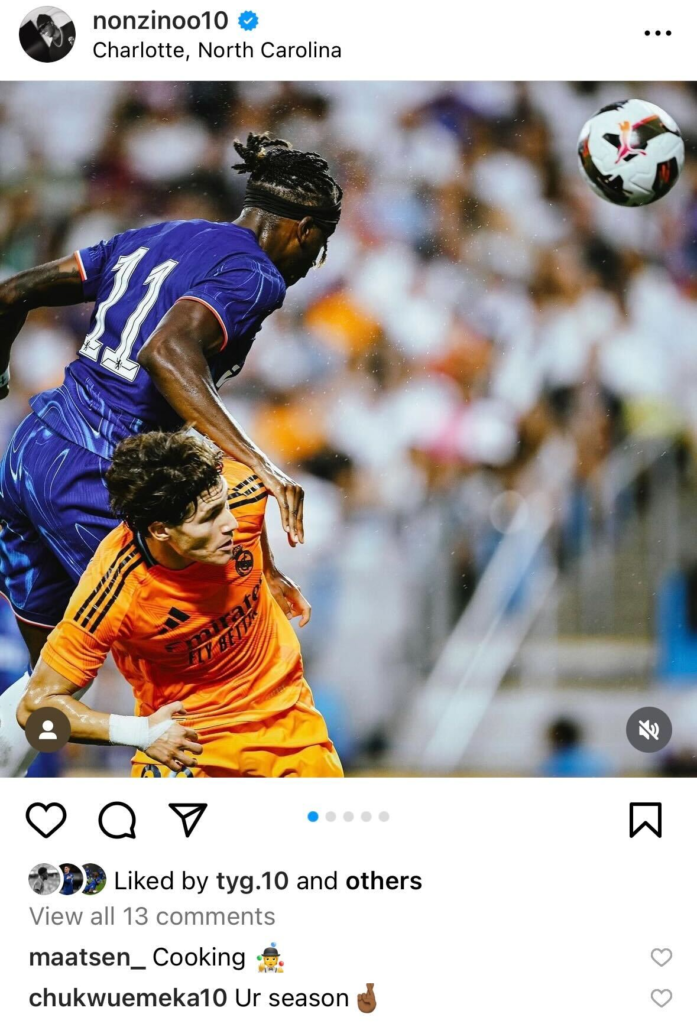 Carney Chukwuemeka responds to Noni Madueke on Instagram Carney Chukwuemeka responds to Noni Madueke on Instagram