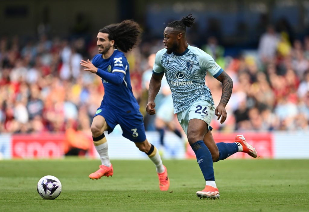 Antoine Semenyo of AFC Bournemouth during the Premier League match between Chelsea FC and AFC Bournemouth at Stamford Bridge on May 19, 2024 in Lo...