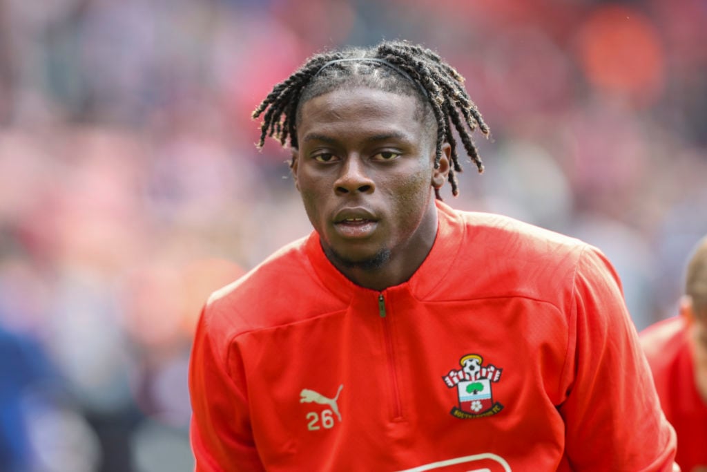 Lesley Ugochukwu of Southampton during warm up before the Premier League match between Southampton FC and Nottingham Forest FC at St Mary's Stadium...