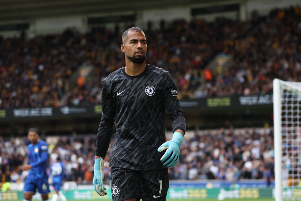 Robert Sanchez of Chelsea during the Premier League match between Wolverhampton Wanderers FC and Chelsea FC