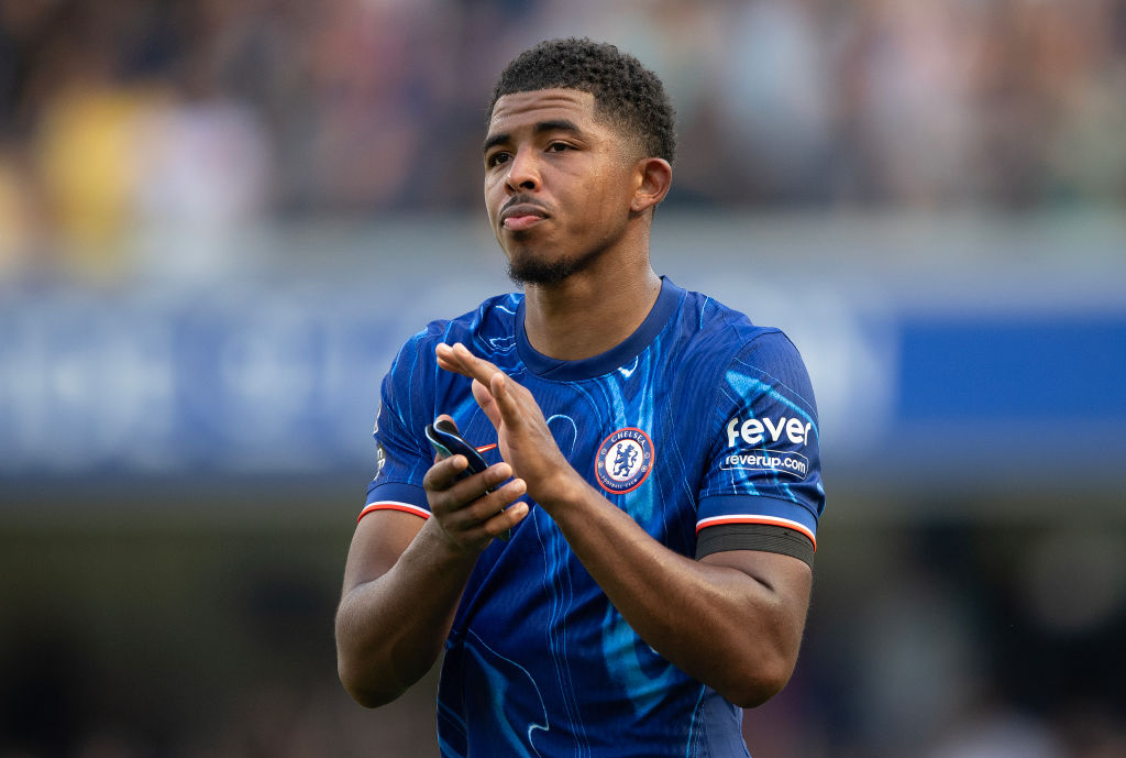 Wesley Fofana of Chelsea applauds the home fans after the Premier League match between Chelsea FC and Crystal Palace FC