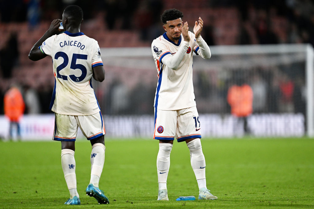 Jadon Sancho of Chelsea acknowledges the fans during the Premier League match between AFC Bournemouth and Chelsea FC at Vitality Stadium on Septemb...