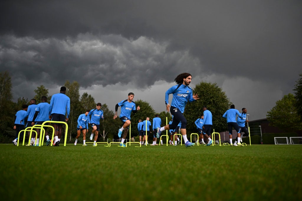 Marc Cucurella of Chelsea during a training session at Chelsea Training Ground on September 20, 2024 in Cobham, England.