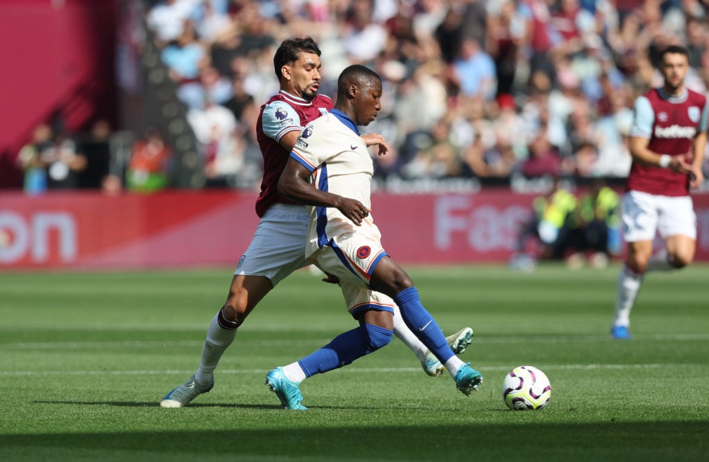 Moises Caicedo in action for Chelsea against West Ham.