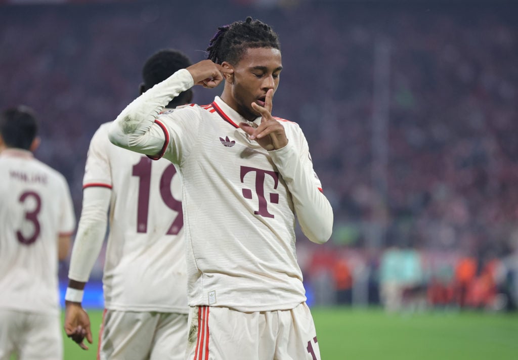 Bayern Munich winger Michael Olise celebrating
