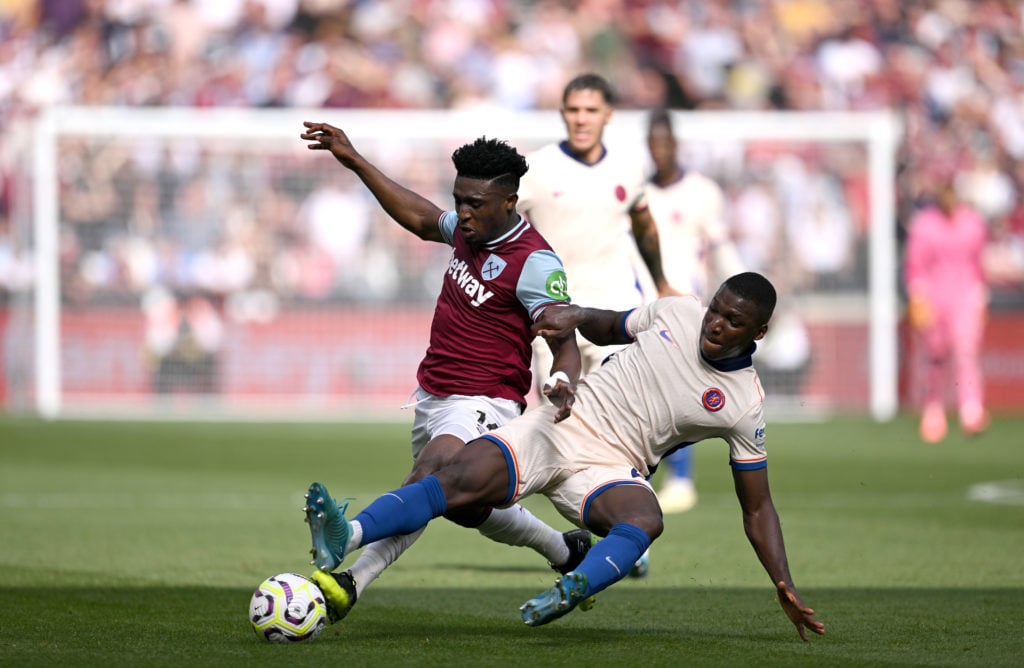 Moises Caicedo in action for Chelsea against West Ham.