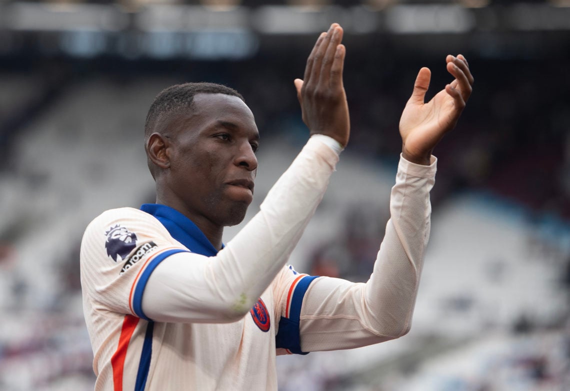 Nicolas Jackson applauds Chelsea fans.