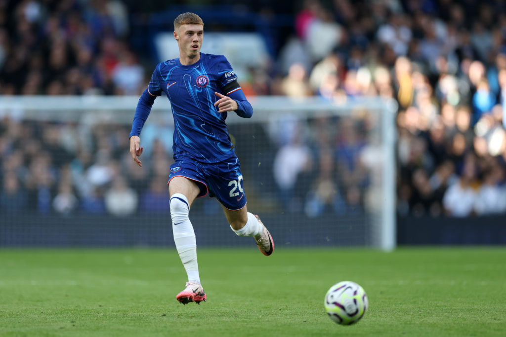 Cole Palmer of Chelsea in action during the Premier League match between Chelsea FC and Brighton & Hove Albion FC at Stamford Bridge on Septemb...