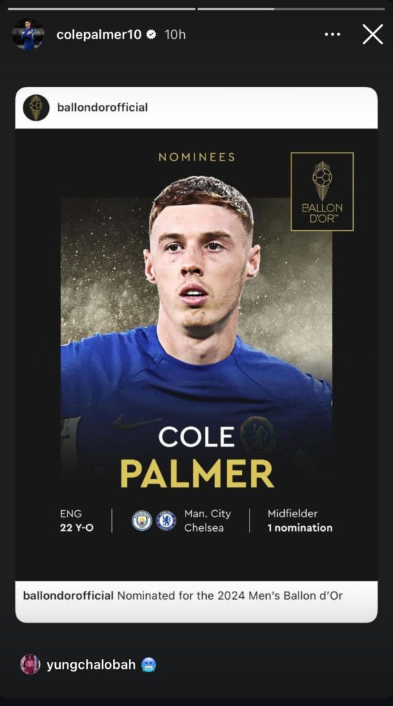 TREVOH CHALOBAH ON COLE PALMER'S INSTAGRAM
