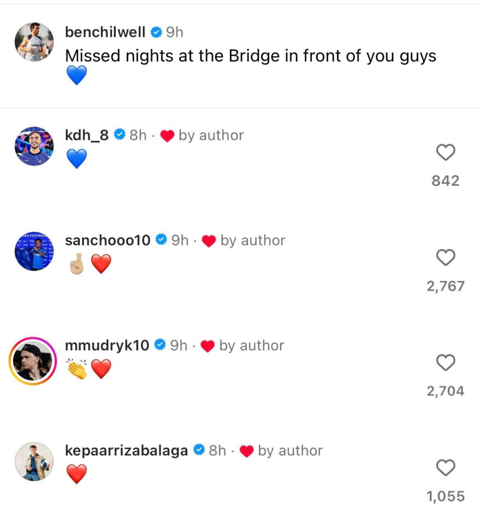 Ben Chilwell reacts after first Chelsea appearance of the season Ben Chilwell reacts on Instagram after his first Chelsea appearance of the season